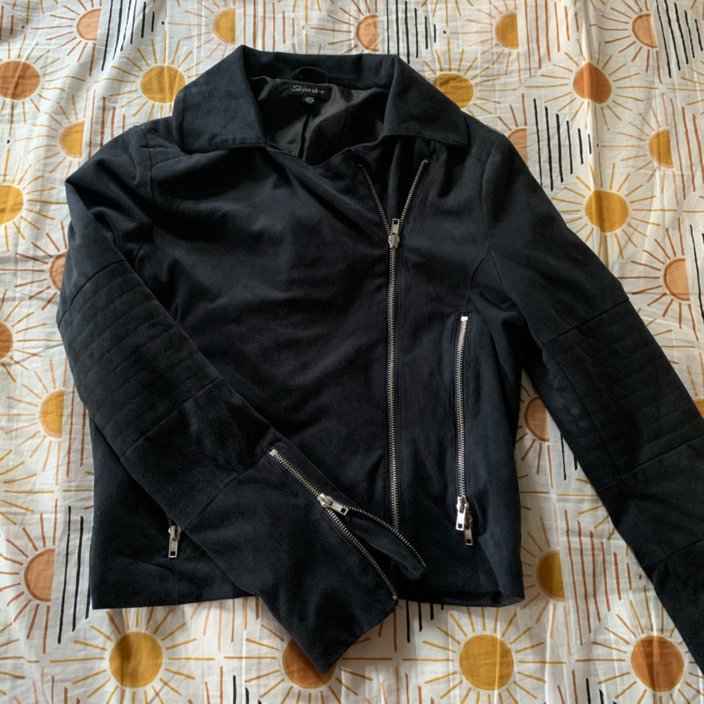 Faux suede jacket with zipper accents